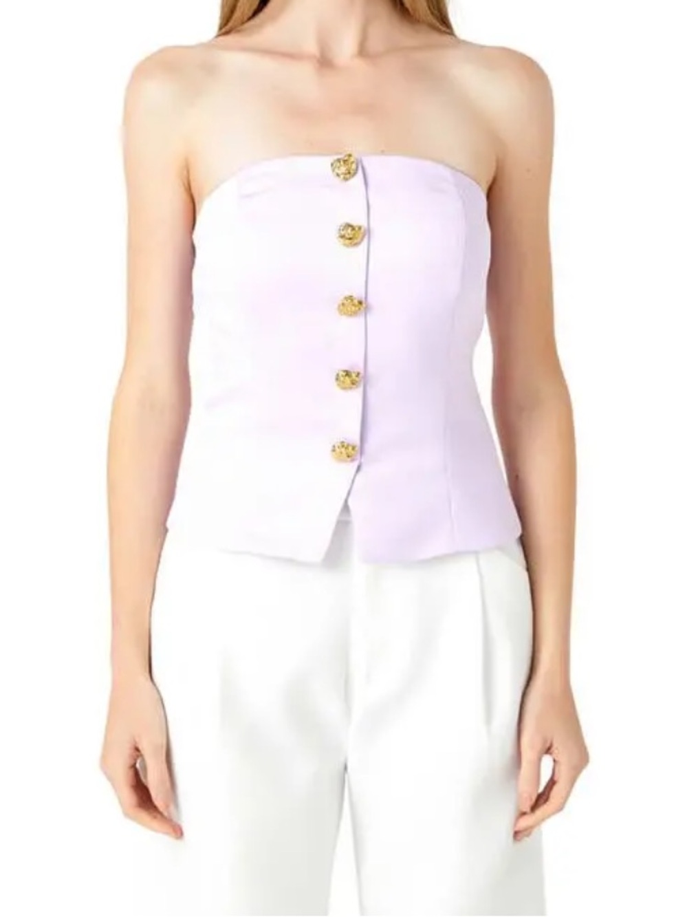 Endless Rose Strapless Button Front Lilac Purple Satin Top size medium